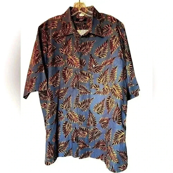 Vintage 90's New Man Hawaiian Shirt in Blue & Gold Size XL Short Sleeve - Picture 1 of 5